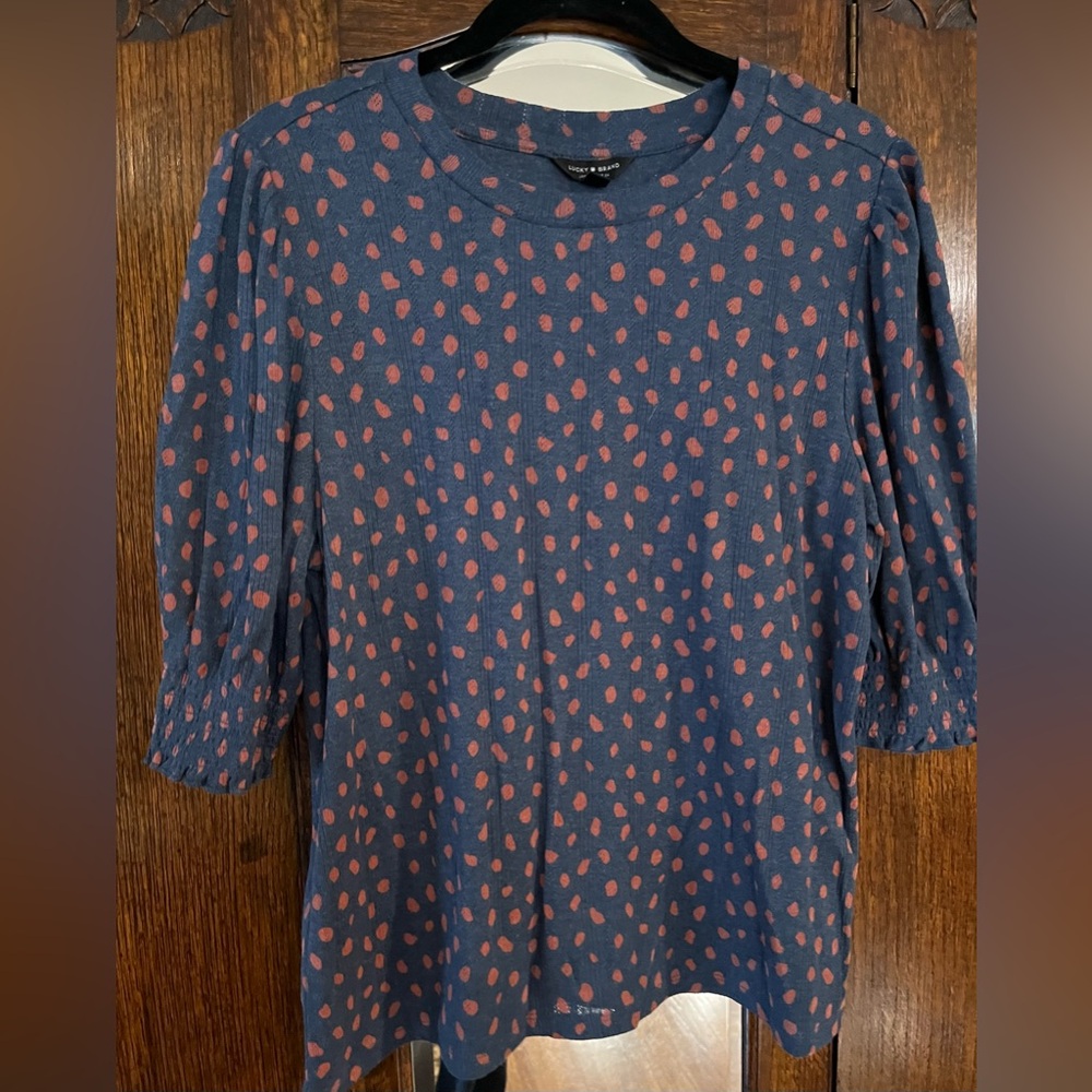 Lucky Brand Blue Top with Pink Dots